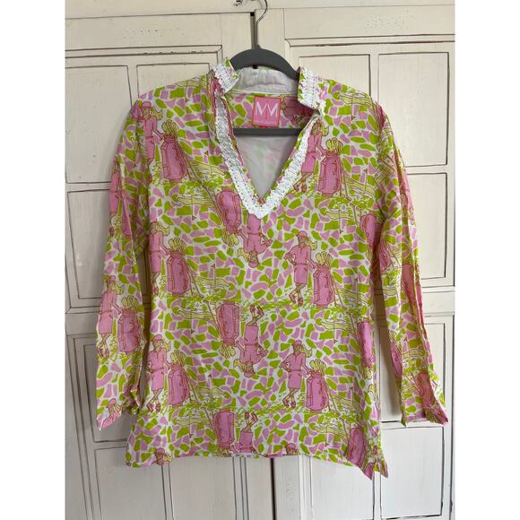 MM Missy Maude size small popover blouse tunic with a golf theme - Picture 1 of 4